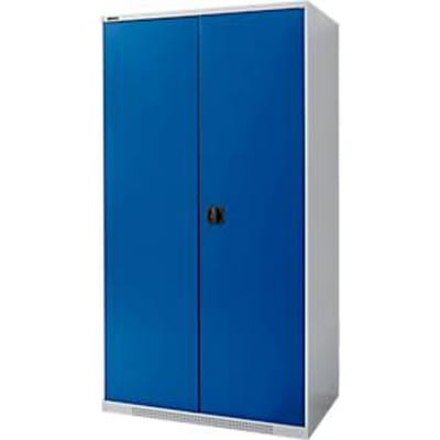 Schäfer Shop Genius dubbeldeurskast FS, staal, met ventilatieopeningen, B 1055 x D 620 x H 1950 mm, 5 OH, aluminium wit/ gentiaanblauw, tot 500 kg