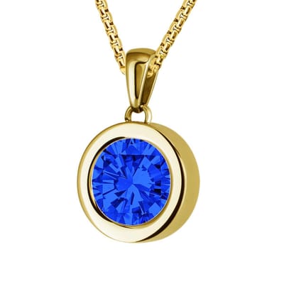 Quiges 12mm Mini Munt Hanger Goudkleurig RVS Glans met Zirkonia Donker Blauw Munt en Ketting Ankerketting 42-46cm - SLSHS449