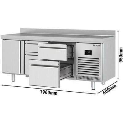 GGM Gastro Kühltisch Premium PLUS - 1960x600mm - mit 1 Tür - 4 Schubladen - mit Aufkantung