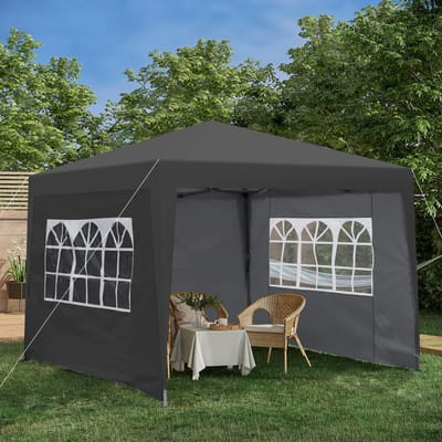 Partytent 3x3 m — Zwart opvouwbaar — Waterdicht & koudebestendig — Incl. 4 zijwanden & 4 zandzakken — UV-bescherming 50+ — Stalen frame