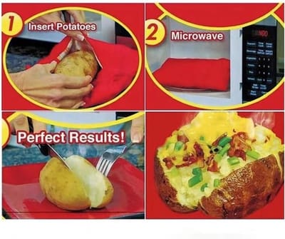 aardappelkookzakken voor magnetron - set van 2 - herbruikbaar - rood - koken - aardappelen - magnetronbestendig.