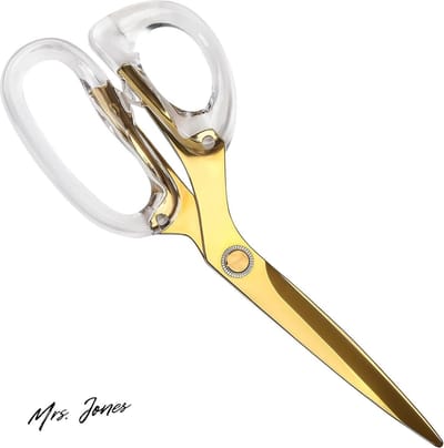 Mrs. Jones Multifunctionele Gouden Roestvrij Stalen Schaar - 23 cm Totale Lengte - Zachte Comfort Grip Handvatten voor Kantoor School & Huis - Voor Kunsten Hobby Stof & Naaien .