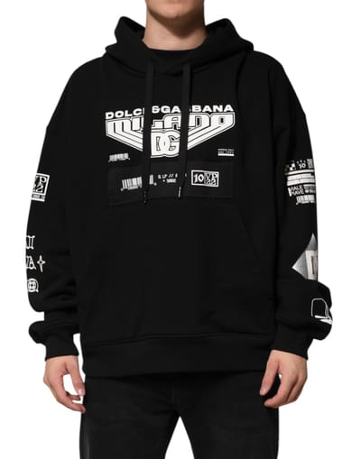 Dolce & Gabbana Zwarte Katoenen DG Milano Logo Print Hoodie Trui