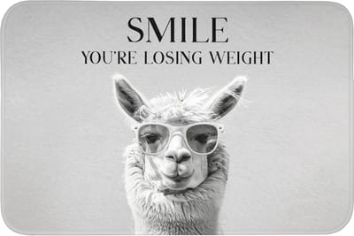 Badmat 90x60 cm - Antislip - Quotes - Lama - Smile - Spreuken - Grijs - Badmatten voor badkamer - Badkamermat - Douchemat - Badkamer mat