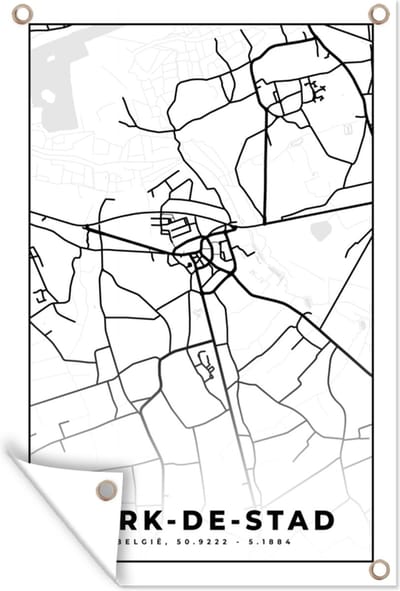 Muurdecoratie Stadskaart – Plattegrond – België – Zwart Wit – Herk de Stad – Kaart - 120x180 cm - Tuinposter - Tuindoek