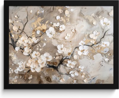 Poster in lijst - Fotolijst 40x30 cm - Posters - Bloemen - Wit - Goud - Beige - Luxe - Posterlijst zwart - Decoratie - Wanddecoratie woonkamer - Muurdecoratie slaapkamer