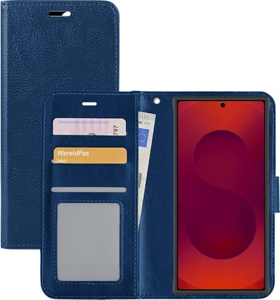 Hoesje - Met Pasjeshouder - Geschikt voor Samsung Galaxy S25 Ultra - Luxe Bookcase Portemonee - Flip Case - Kunstleer Book Case - Flipcase - Book Cover - Walletcase - Portemonneehoes - Donkerblauw