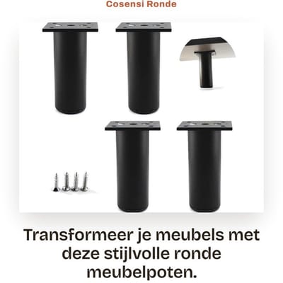 Dailygoods - Ronde meubelpoten - Verstelbare voeten - Modern design - Zwart - Aluminiumlegering - Bescherming van vloeren - Geschikt voor meubels