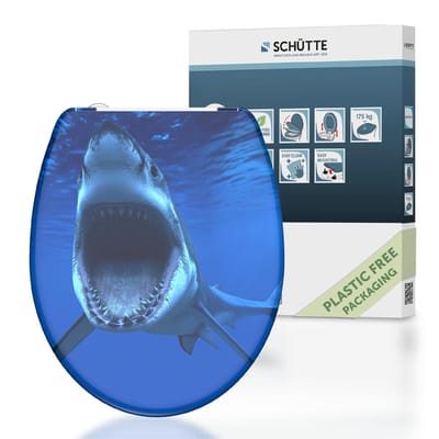 SCHÜTTE WC-Bril 82371 SHARK - Duroplast - Soft Close - Afklikbaar - RVS-Scharnieren - Belastbaar tot 175 kg - Decor - 3-zijdige Print