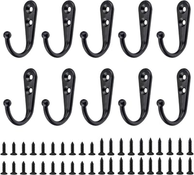 10 Retro Enkele Haakjes met 40 Platte Schroeven voor Badkamer, Kleding, Tassen en Sleutels - Ideaal voor Organisatie en Decoratie