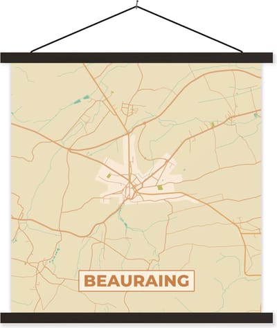 Posterhanger incl. Poster 60x60 cm - Schoolplaat - België - Kaart - Bearaing - Plattegrond - Stadskaart - Textielposter - Zwarte latten - Stadskaart