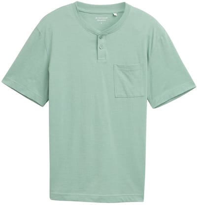 Tom Tailor - Henley T-shirt met borstzak - Maat S - dust green melange