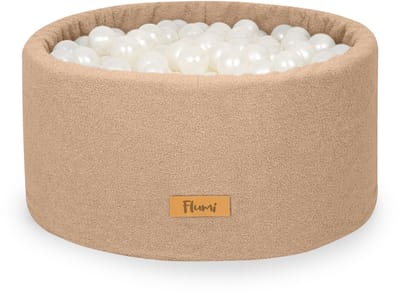 Flumi - Schuim Kinder Ballenbad - Teddy Stof - Inclusief 200 Ballen - Afneembare Hoes - Donkerbeige met Parelmoer Ballen