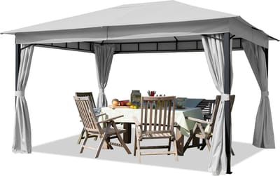Tuinpaviljoen 3x4 m ca. 180 g/m² dakzeil waterdicht paviljoen 4 zijwanden grijs tuintent partytent ca. 6x6 cm profiel