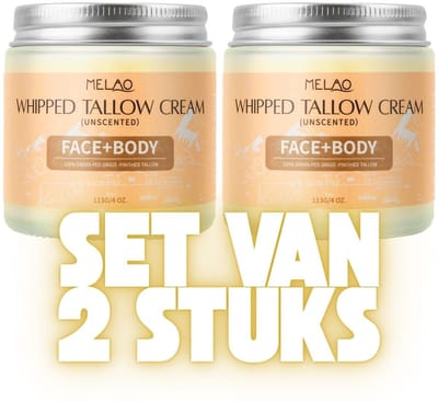 Beef Tallow Crème - Set van 2 Stuks - Voordeelverpakking - Voor Gezicht & Lichaam – Geurloos, 100% Grasgevoerd Rundvet, Natuurlijk Bij Droge En Gevoelige Huid - Voedende Tallow Beef Crème Voor Gezicht & Lichaam - 2 Stuks in de Verpakking