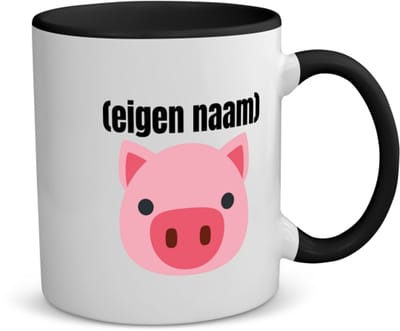 Akyol - varkenskop met eigen naam koffiemok - theemok - zwart - Varken - boeren/varken liefhebbers - iemand die houdt van varkens - verjaardag - cadeau - kado - geschenk - 350 ML inhoud