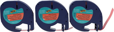 Dappaz - 3 stuks Dymo LetraTag 91203 Labeltape Zwart op Rood 12 mm x 4 m - Geschikt voor Dymo LetraTag Labelprinter S0721630