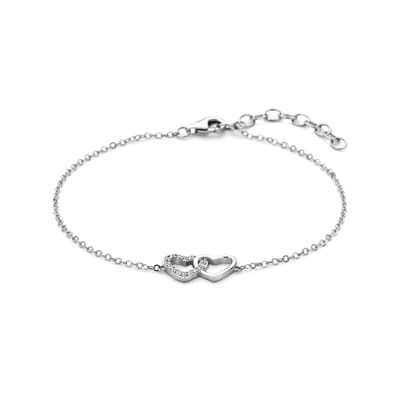 Glams armband hartjes en zirkonia 16 + 3 cm - Zilver
