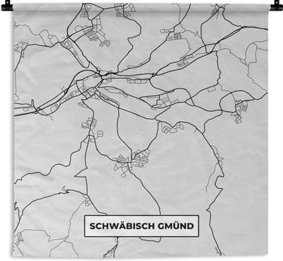 Wandkleed - Wanddoek - Kaart - Schwäbisch Gmünd - Duitsland - Plattegrond - Stadskaart - 180x180 cm - Wandtapijt