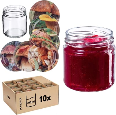 Lerma Weckpotten 200ml 10st 66mm + Deksels "Mix van Paddenstoelen"
