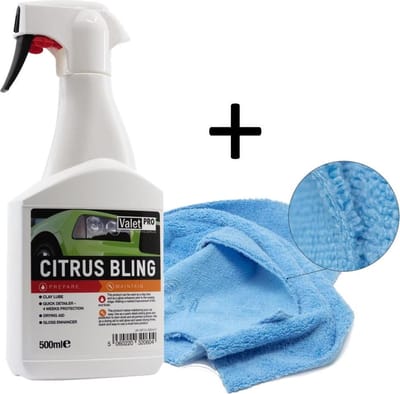Valet Pro - Spray Wax - Quick Detailer Citrus Bling - 500 ML + LE Universeel poetsdoekje 40x40 cm