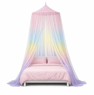 BSS® Klamboe 1 Persoons | Klamboe 2 Persoons – Universeel Fijnmazig Muggennet Bed – Muskietennet – 2,5 x 10,5 m – Muggenbescherming – Inclusief Kleefhaken & Schroeven – Voor Slaapkamer, Camping en Reizen - Unicorn/Eenhoorn kleuren