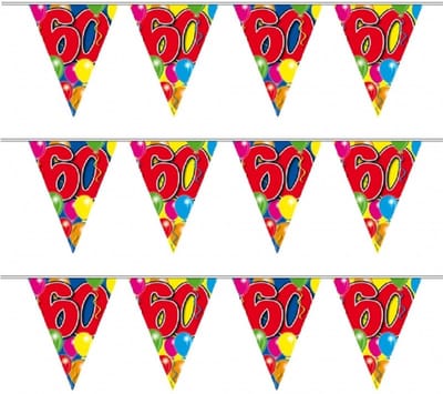 Vlaggenlijn 60 jaar - 4x - 10 meter - plastic - 60e verjaardag slinger - vlaggetjes - leeftijd versiering