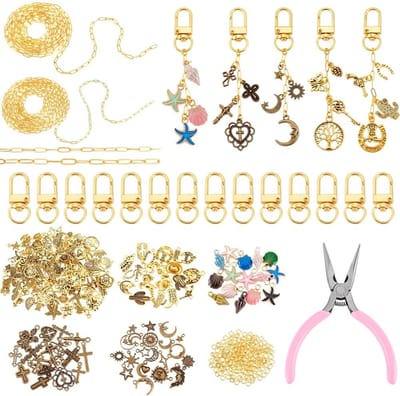 Dailygoods- Sleutelhangers 408-delige set - Draaibare clips - Kettingen voor paperclips - Verbindingsringen - Tangen voor knutselen - Metaallegering en messing - Knutselset