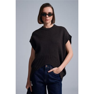 Oversized Geribbelde Brei Mouwloos Vest