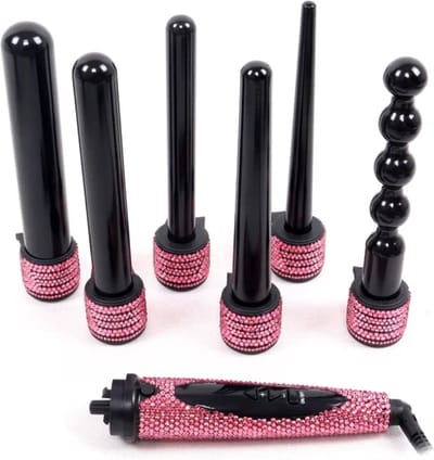 DAKANNA® - Krultang - Haarkruller - Curling Iron - Glitter - Kristallen - Roze - Keramiek - Strass Steentjes - Duurzaam - Diamant - Toermalijn - 6 in 1