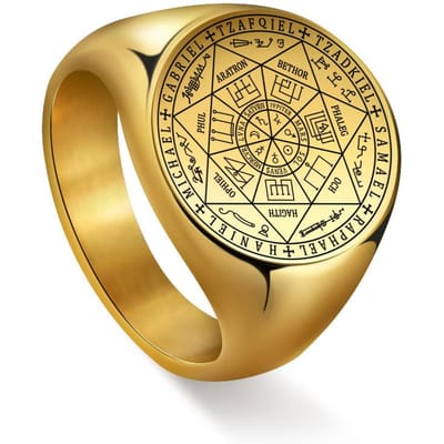 Zegel van de Zeven Aartsengelen Viking Ring Geheimen van het Universum Ringen voor Mannen Roestvrij Staal Salomo Kabbala Talisman Sieraden 8 beige