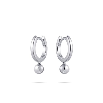 Gisser Jewels - Oorringen KC1033 - gerhodineerd sterling zilver - met bead - 13.5 mm + 5 mm bedel