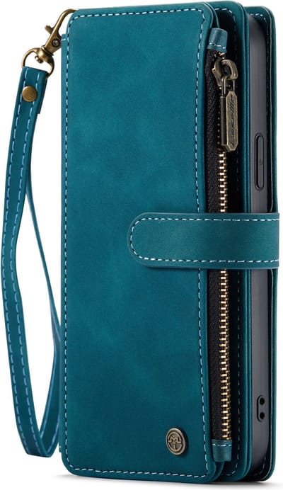 Casemania Hoesje Geschikt voor Apple iPhone 14 Pro - Emerald Green - Luxe Portemonnee Book Case met Rits