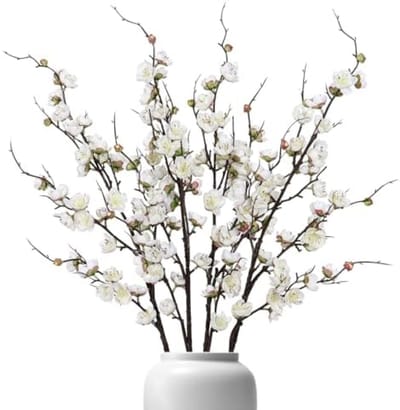 PromoHome Kunstmatige Pruimenbloesem Takken Set van 4 - 97 cm Lange Zijden Bloemen voor Binnenhuisdecoratie, Bruiloft, Tafelarrangementen en Feestversiering (Wit)