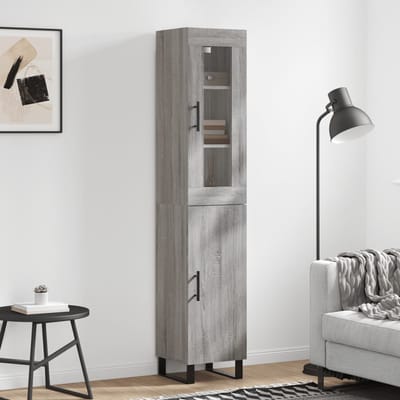 vidaXL - Hoge - kast - 34,5x34x180 - cm - bewerkt - hout - grijs - sonoma - eikenkleurig