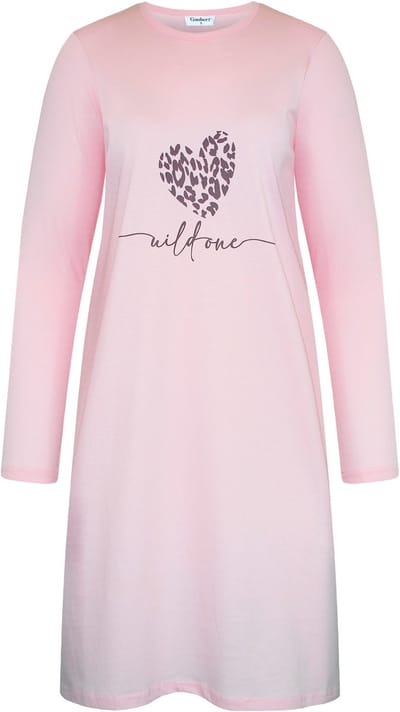 Gaubert Essential Dames Nachthemd Lange Mouw - Premium Gekamd Katoen - Wild One Panterprint - Roze - Maat S - GB-6809