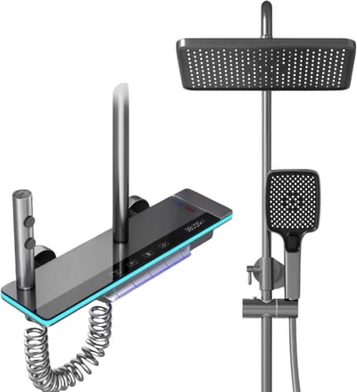 Geargalaxy Douchesysteem - Douchekraan - Regendouche - Doucheset - Thermostatisch - Digitaal Display - Koperen Mengkraan - Grijs