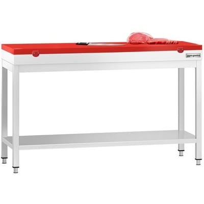 GGM Gastro Edelstahl Arbeitstisch PREMIUM - 1400x700mm - mit Grundboden - inkl. Schneideplatte Rot