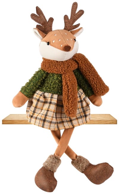 Dekoratief | Pop rendier m/hangbenen, groen/bruin, stof, 15x10x39cm | A255678