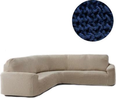 Bankhoes Milos voor Ronde Hoekbank - Blauw - Breedte 360-540cm - Hoogte 80-100cm - Extreme Stretch Bankhoezen