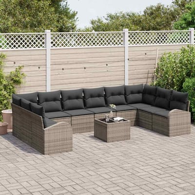 vidaXL - Tuinbank - Set - 11 - st - Lichtgrijs - poly - rattan