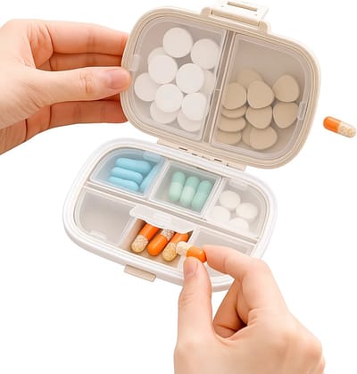 Medicijnendoosje I Pillendoosje I Pillendoos I 8 vakken I Verzegeld I Beige