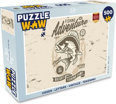 Puzzel Vissen - Letters - Vintage - Tekening - Legpuzzel - Puzzel 500 stukjes