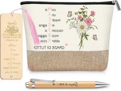 Cadeauset voor Leerkrachten met Canvas Etui, Houten Boekenlegger en Pen met Roze Kwastje - Perfect voor Bedankt of Afscheid