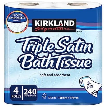 Kirkland Signature Triple Satijn 3-laags toiletweefsel 4 rollen 1 pak wit Kirkland-Toilet Roll-1pk