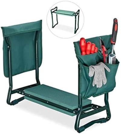 Opvouwbare kniebank met zachte kniekussen, 2 opbergzakken, geschikt voor tuinieren, draagvermogen tot 150 kg, afmetingen 50x60x27.5 cm, groen