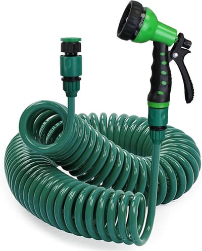 Tuinslang spiraal - 7,5 m - Flexibele tuinslang - Tuinspiraalslang - Uitschuifbare tuinsslang - spiraalslang - 7 standen - met sproeikop - voor tuinieren, huisdieren wassen, terrasreiniging en autowassen - groen