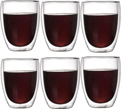 MONOO Dubbelwandige Glazen - Koffieglazen - Theeglazen - 350ML - 6 Stuks - Cappuccino Glazen - Latte Macchiato Glazen