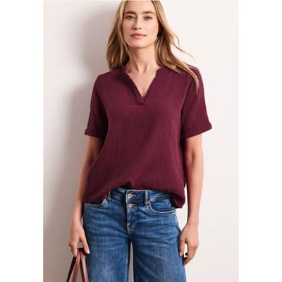 Blouse met korte mouwen in mousseline kwaliteit