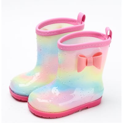 1 Paire Bottes de Pluie Enfants Quatre Saisons Universel Enfants Arc-en-ciel Nœud Antidérapant Imperméable Respirant Bottes de Pluie 150mm (Inner Length 145mm) rose